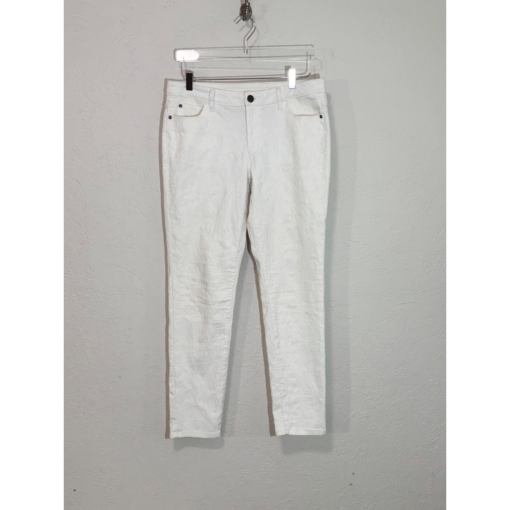 Simply Vera Vera Wang Denim Pants Women 10 White Textured Crinkle Slim Leg - Picture 1 of 7